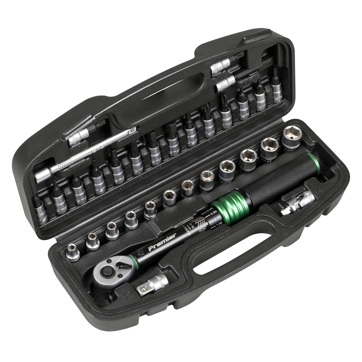 Sealey Premier Black Torque Wrench Set 1/4"Sq Drive 5-25Nm 33pc STW910B