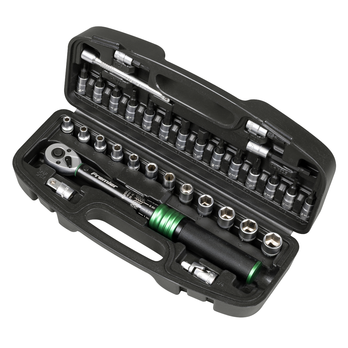 Sealey Premier Black Torque Wrench Set 1/4"Sq Drive 5-25Nm 33pc STW910B