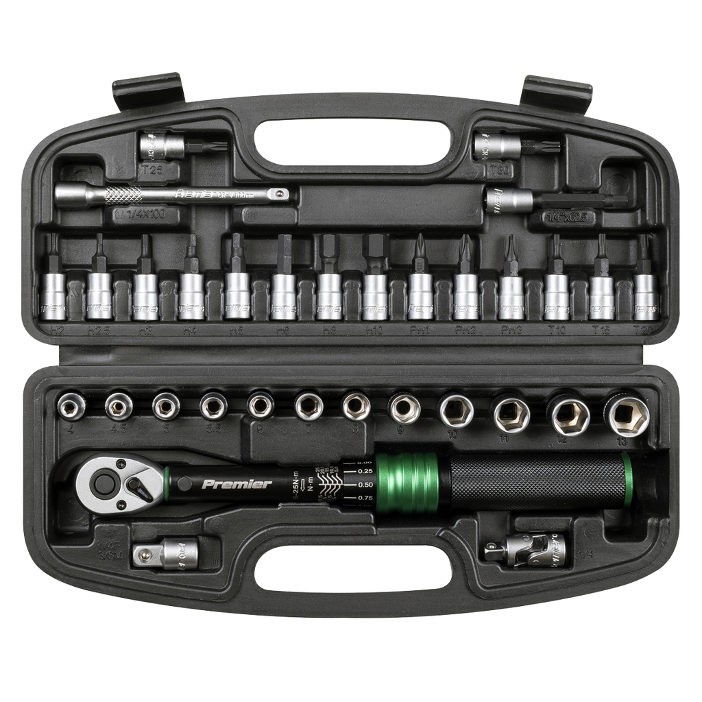 Sealey Premier Black Torque Wrench Set 1/4"Sq Drive 5-25Nm 33pc STW910B