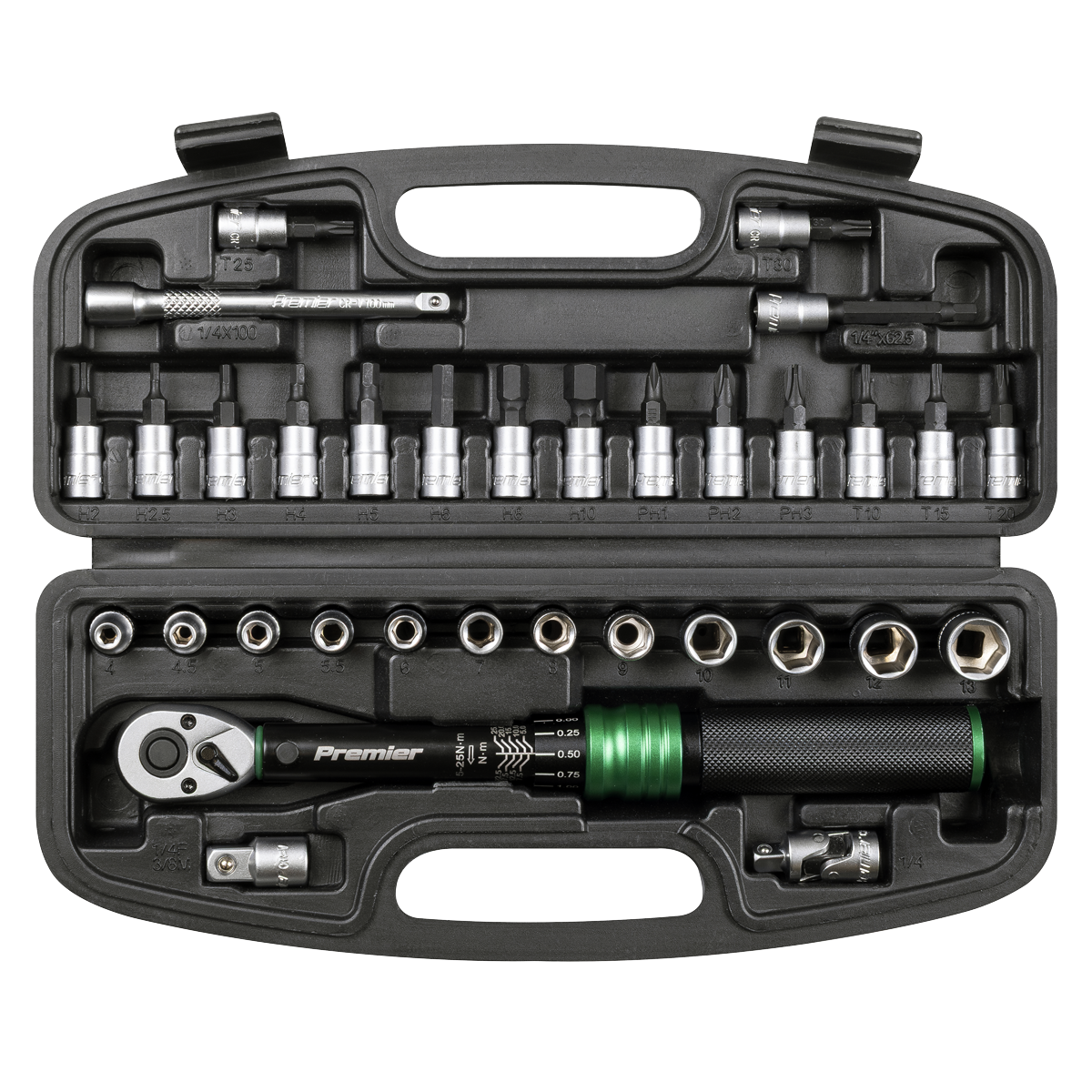 Sealey Premier Black Torque Wrench Set 1/4"Sq Drive 5-25Nm 33pc STW910B