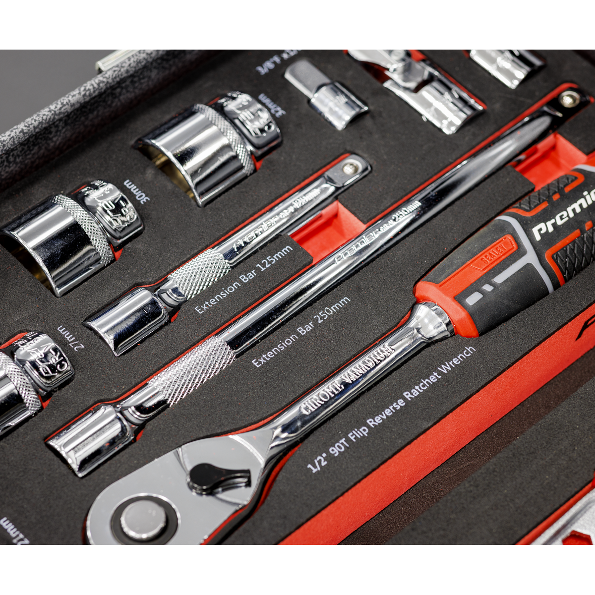 Sealey Premier Socket Set with Tool Tray 1/2"Sq Drive 22pc TBT42