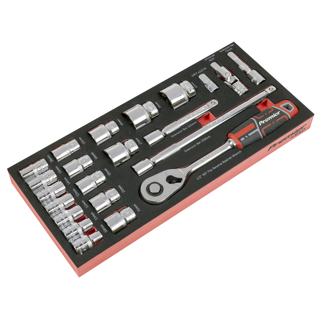 Sealey Premier Socket Set with Tool Tray 1/2"Sq Drive 22pc TBT42