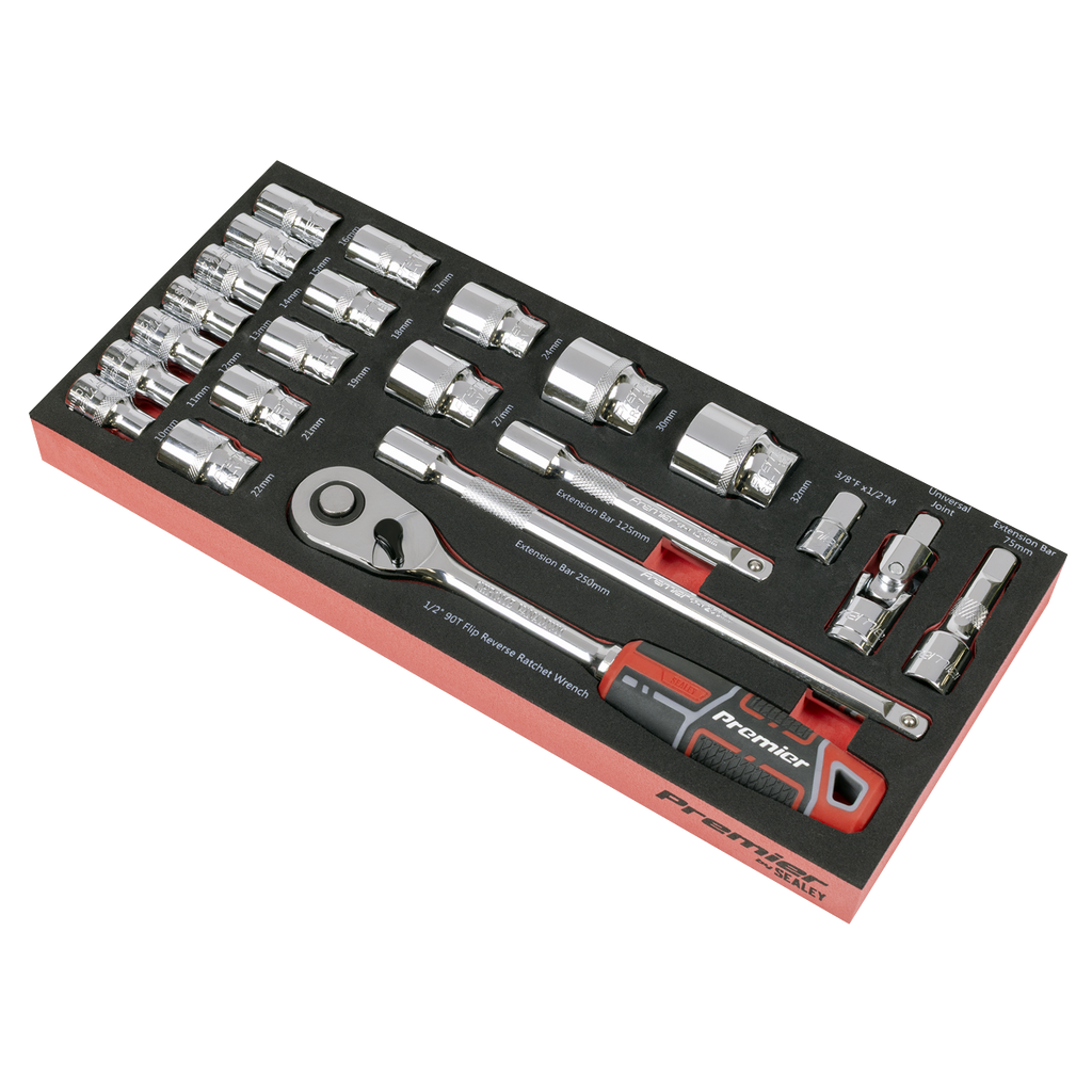 Sealey Premier Socket Set with Tool Tray 1/2"Sq Drive 22pc TBT42