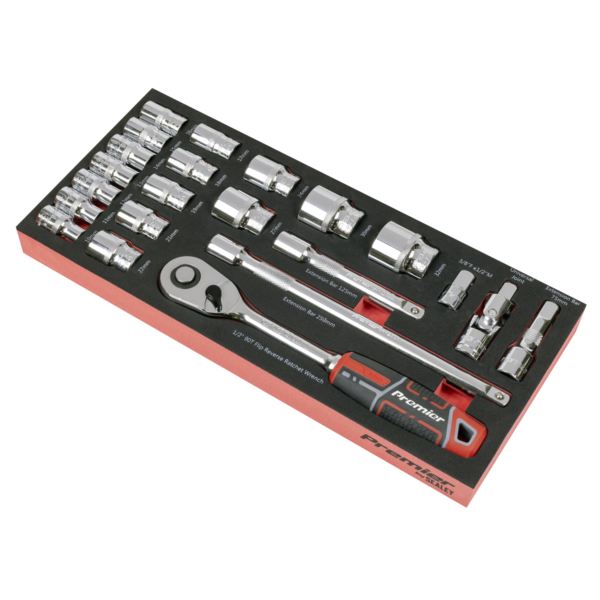 Sealey Premier Socket Set with Tool Tray 1/2"Sq Drive 22pc TBT42