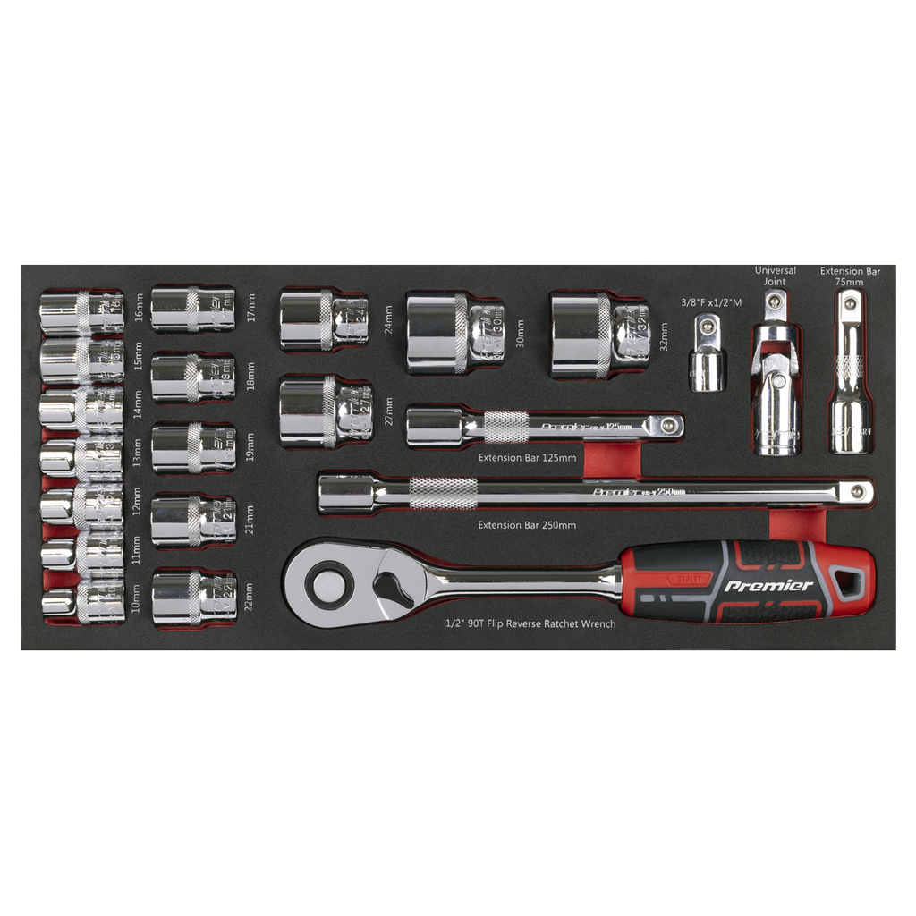 Sealey Premier Socket Set with Tool Tray 1/2"Sq Drive 22pc TBT42