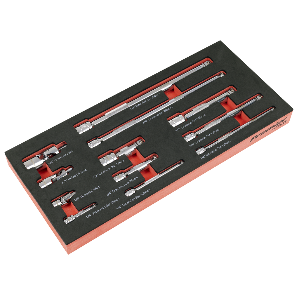 Sealey Premier Wobble Extension Bar Set with Tool Tray 1/4", 3/8" & 1/2"Sq Drive 12pc TBT44