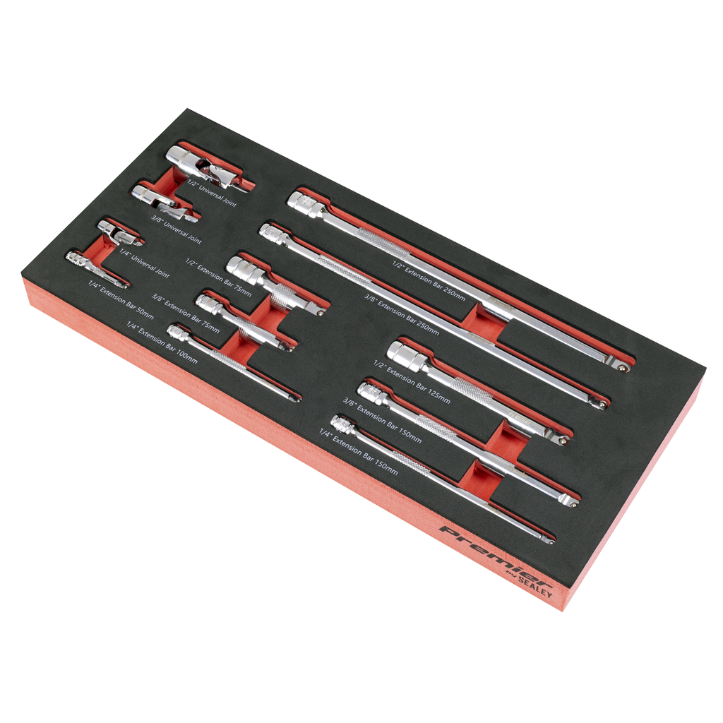 Sealey Premier Wobble Extension Bar Set with Tool Tray 1/4", 3/8" & 1/2"Sq Drive 12pc TBT44