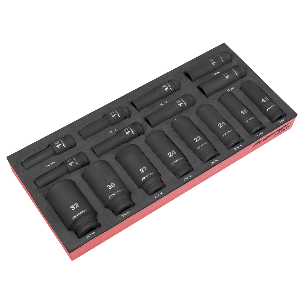 Sealey Premier Deep Impact Socket Set with Tool Tray 1/2"Sq Drive 16pc TBT47 (Copy)