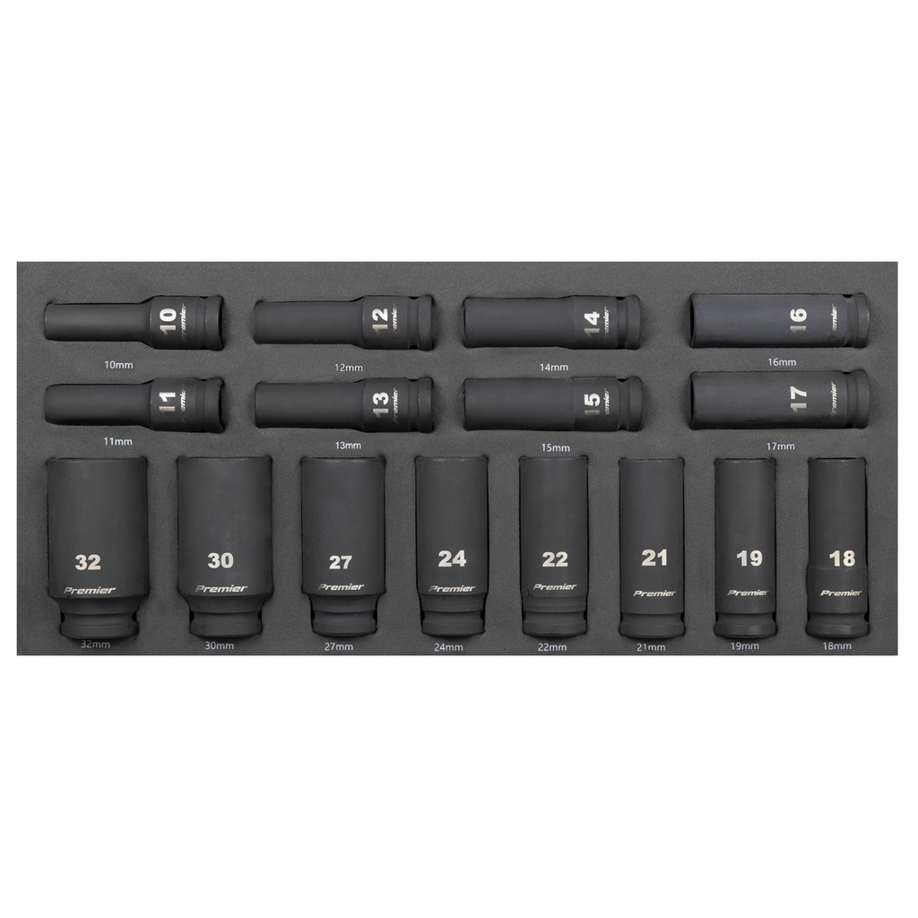 Sealey Premier Deep Impact Socket Set with Tool Tray 1/2"Sq Drive 16pc TBT47