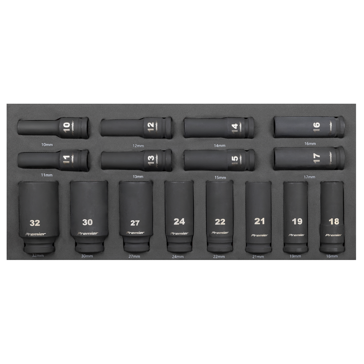 Sealey Premier Deep Impact Socket Set with Tool Tray 1/2"Sq Drive 16pc TBT47