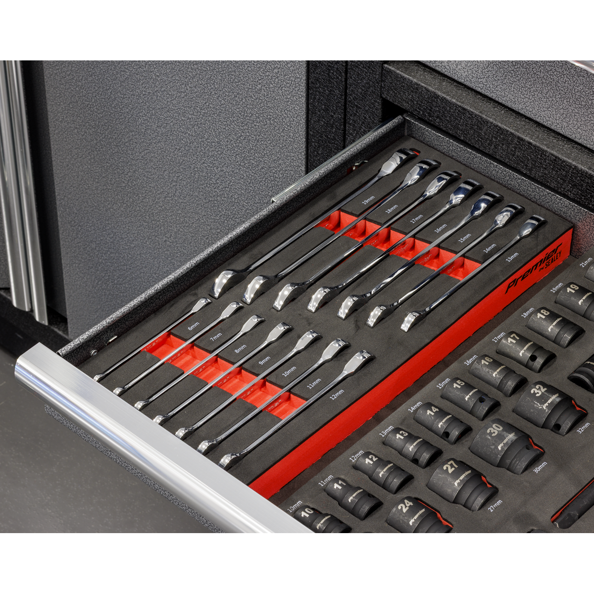 Sealey Premier Ratchet Spanner Set with Tool Tray 14pc TBT49