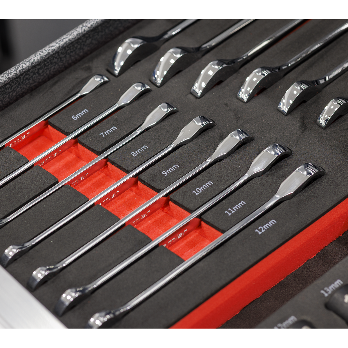 Sealey Premier Ratchet Spanner Set with Tool Tray 14pc TBT49