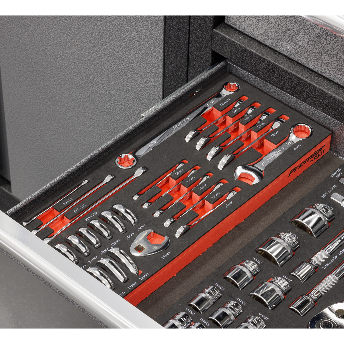 Sealey Premier Stubby Combination, TRX-Star* & Crow's Foot Spanner Set with Tool Tray 24pc TBT50