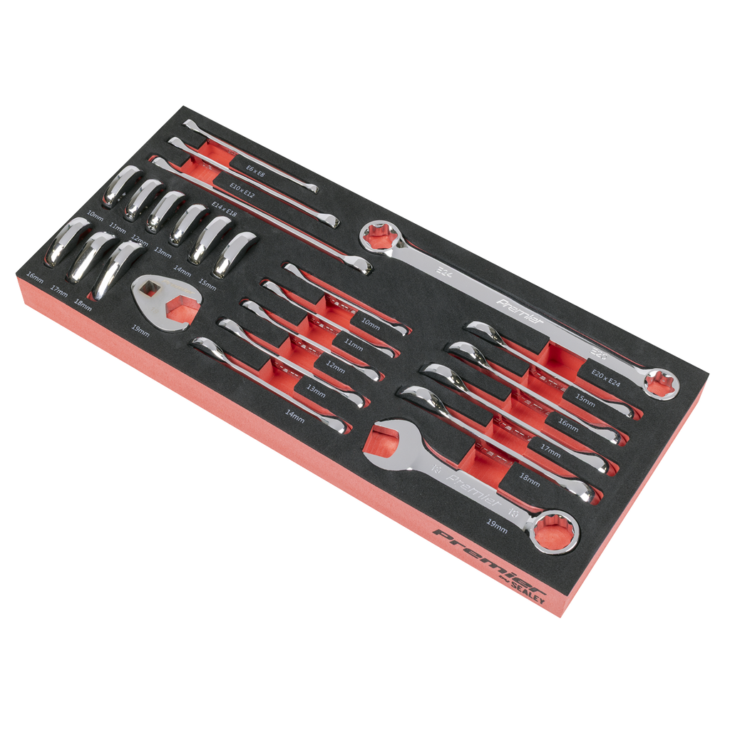 Sealey Premier Stubby Combination, TRX-Star* & Crow's Foot Spanner Set with Tool Tray 24pc TBT50