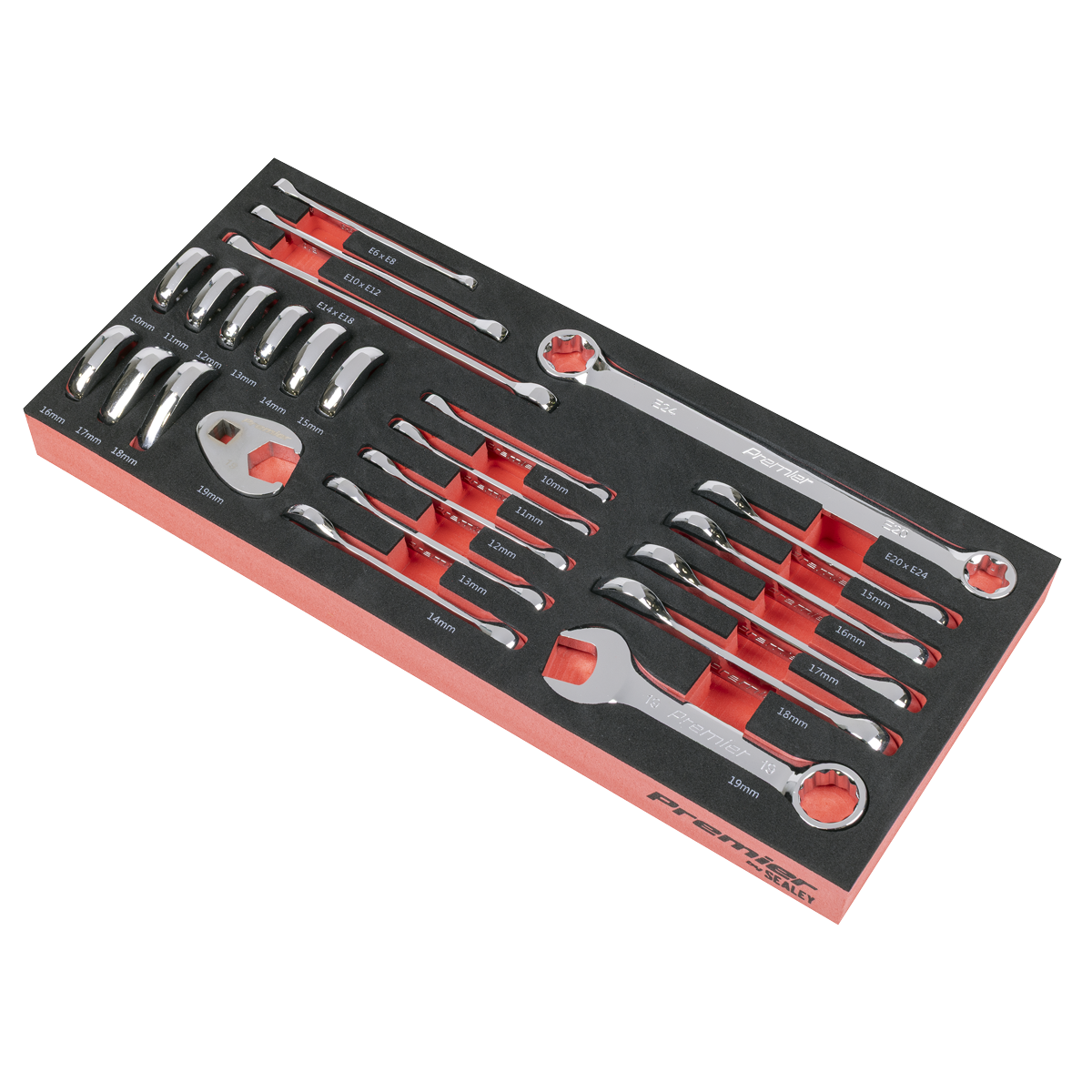 Sealey Premier Stubby Combination, TRX-Star* & Crow's Foot Spanner Set with Tool Tray 24pc TBT50