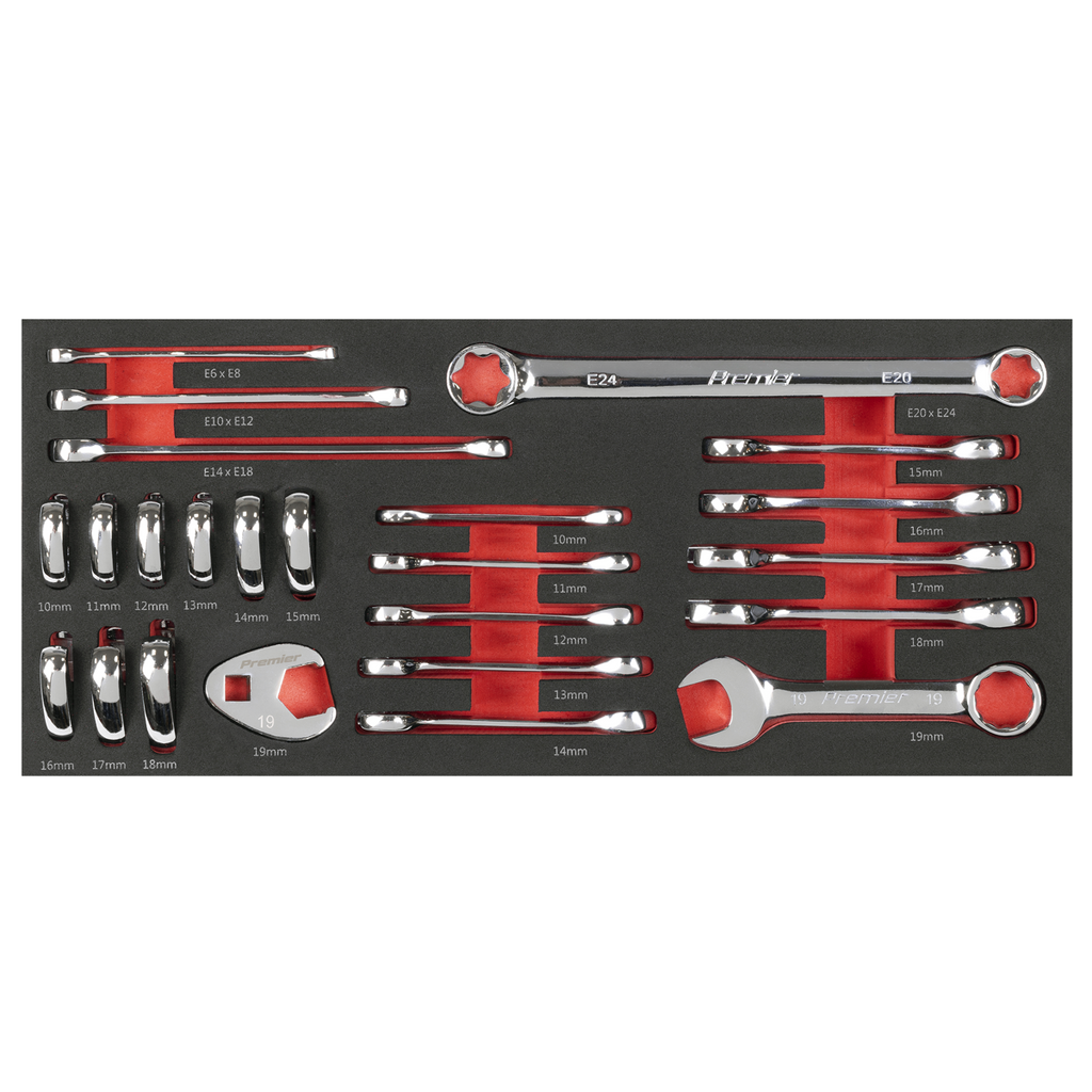 Sealey Premier Stubby Combination, TRX-Star* & Crow's Foot Spanner Set with Tool Tray 24pc TBT50