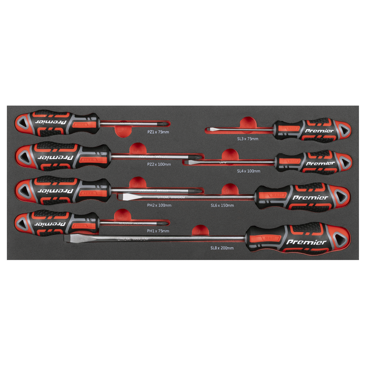 Sealey Premier Screwdriver Set with Tool Tray 8pc TBT53
