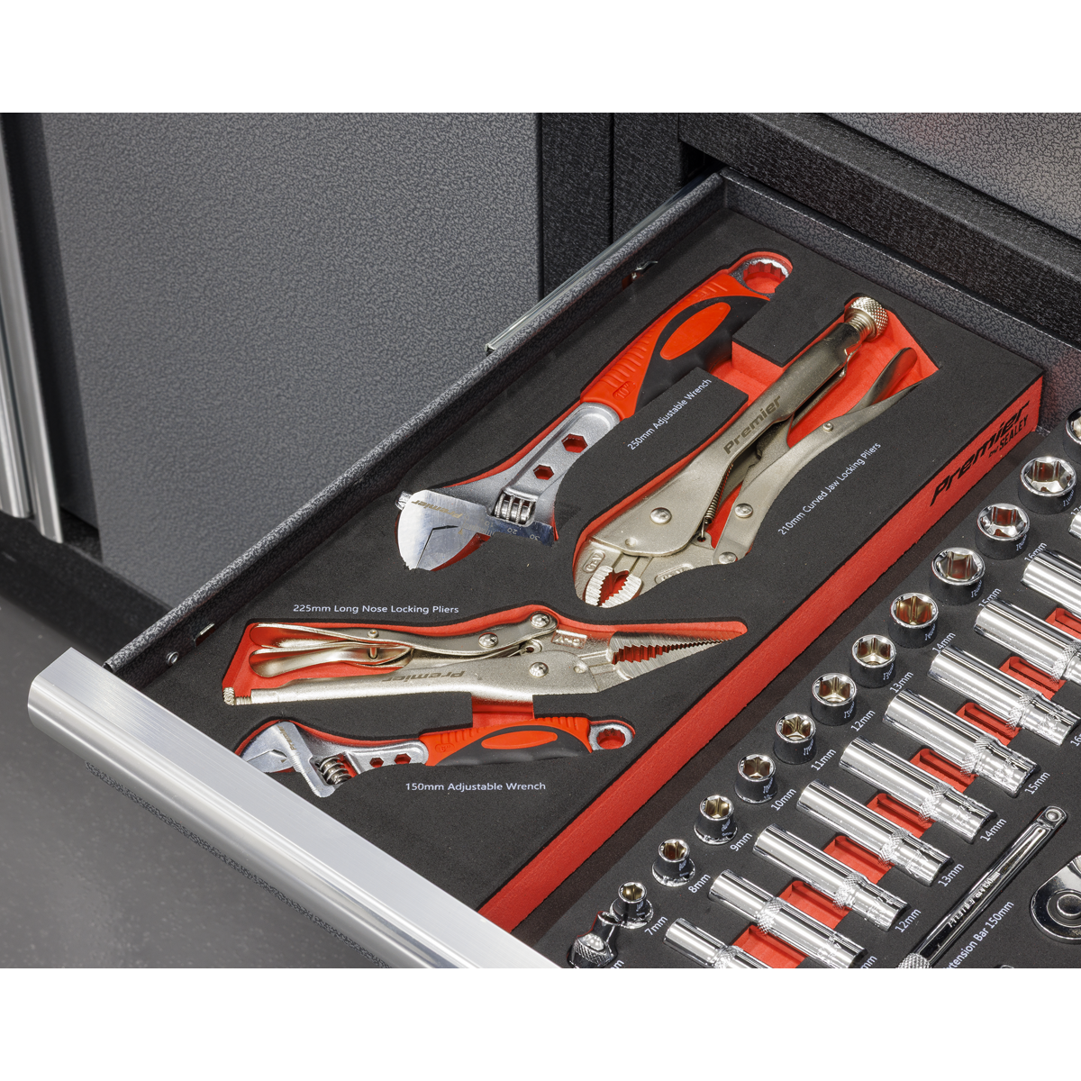 Sealey Premier Locking Pliers & Adjustable Wrench Set with Tool Tray 4pc TBT59