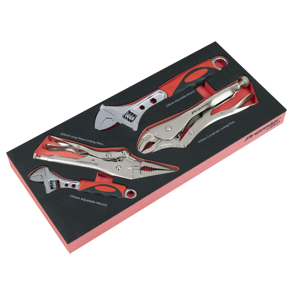 Sealey Premier Locking Pliers & Adjustable Wrench Set with Tool Tray 4pc TBT59