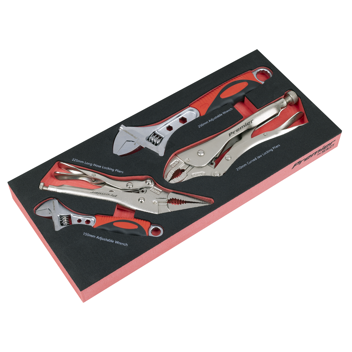 Sealey Premier Locking Pliers & Adjustable Wrench Set with Tool Tray 4pc TBT59
