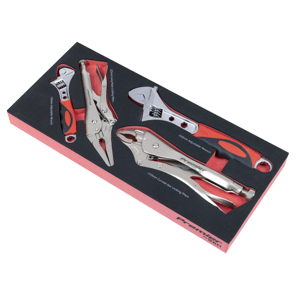 Sealey Premier Locking Pliers & Adjustable Wrench Set with Tool Tray 4pc TBT59