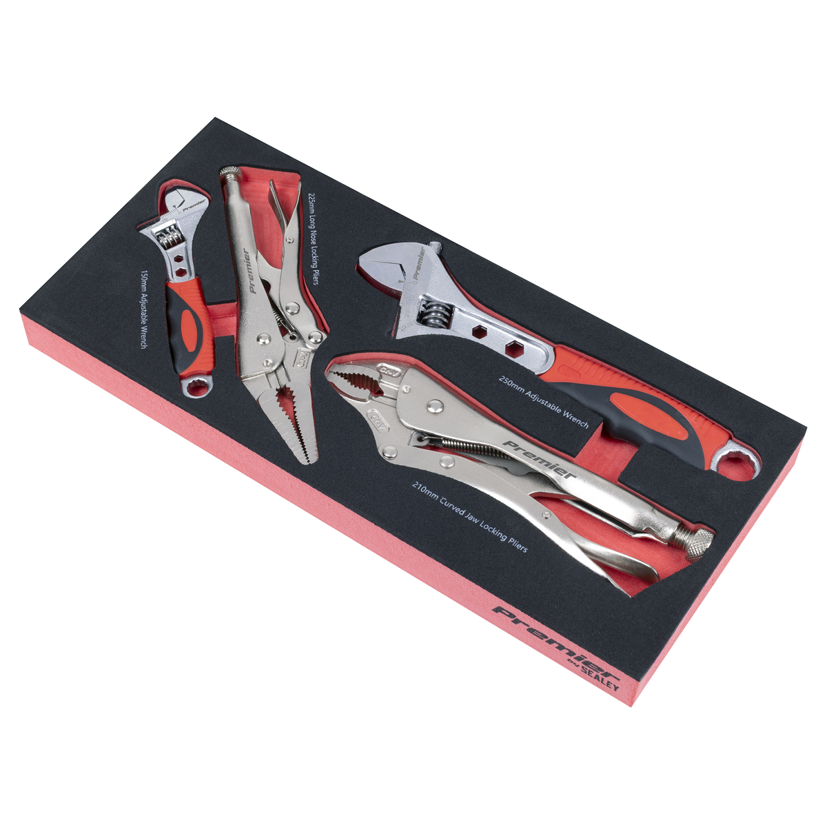 Sealey Premier Locking Pliers & Adjustable Wrench Set with Tool Tray 4pc TBT59