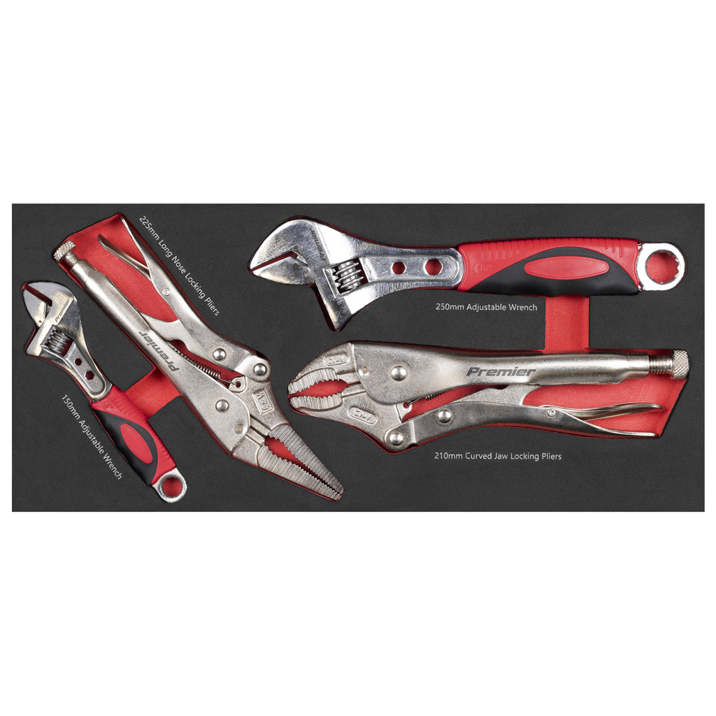 Sealey Premier Locking Pliers & Adjustable Wrench Set with Tool Tray 4pc TBT59