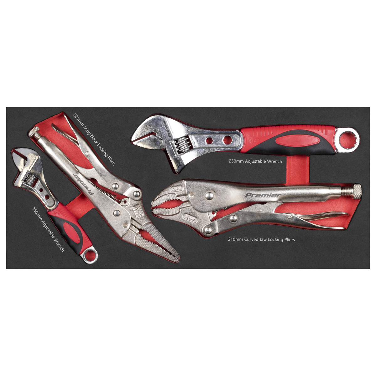 Sealey Premier Locking Pliers & Adjustable Wrench Set with Tool Tray 4pc TBT59