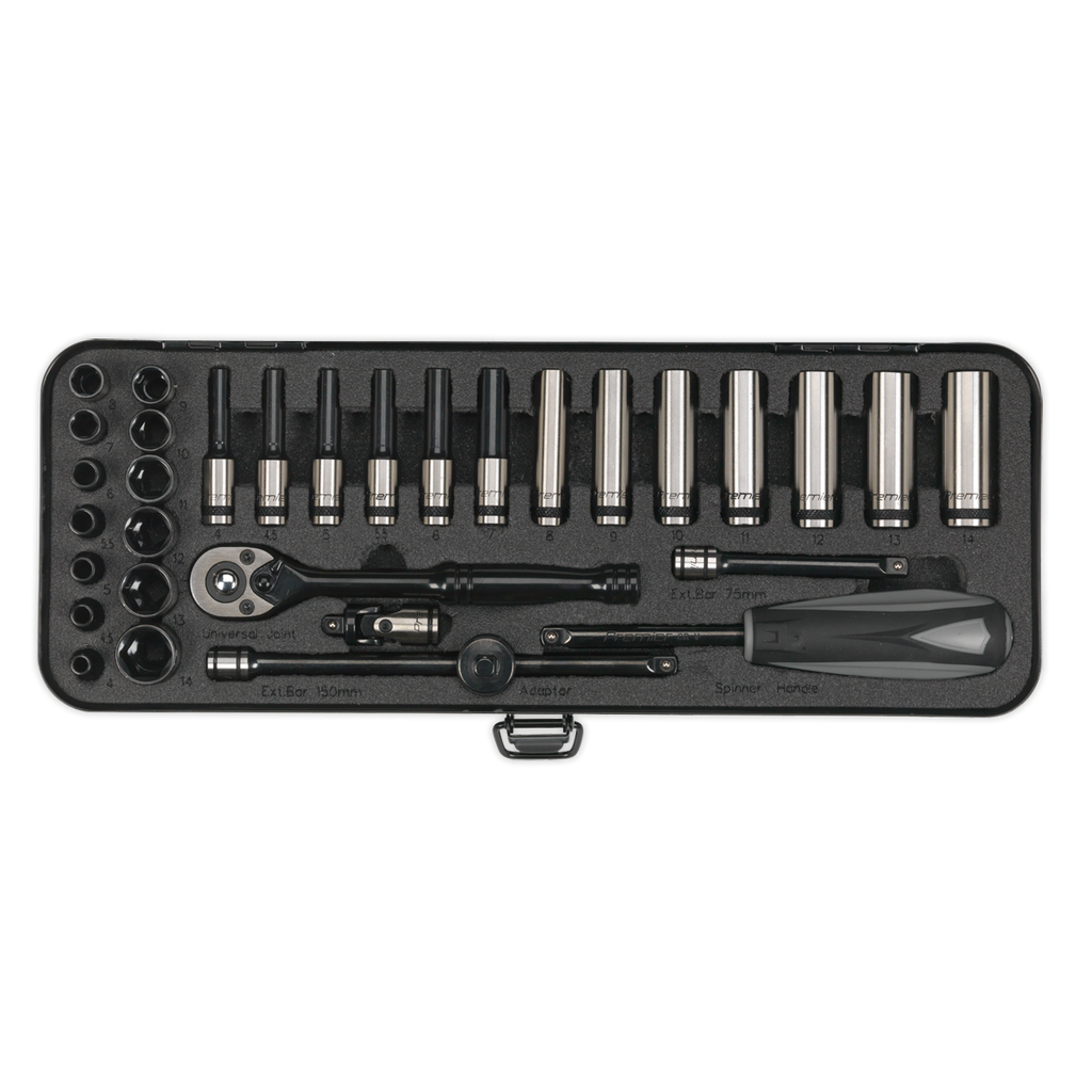 Sealey Premier Black Socket Set 1/4"Sq Drive 32pc AK7970 - BostonPlates Autocare Centre