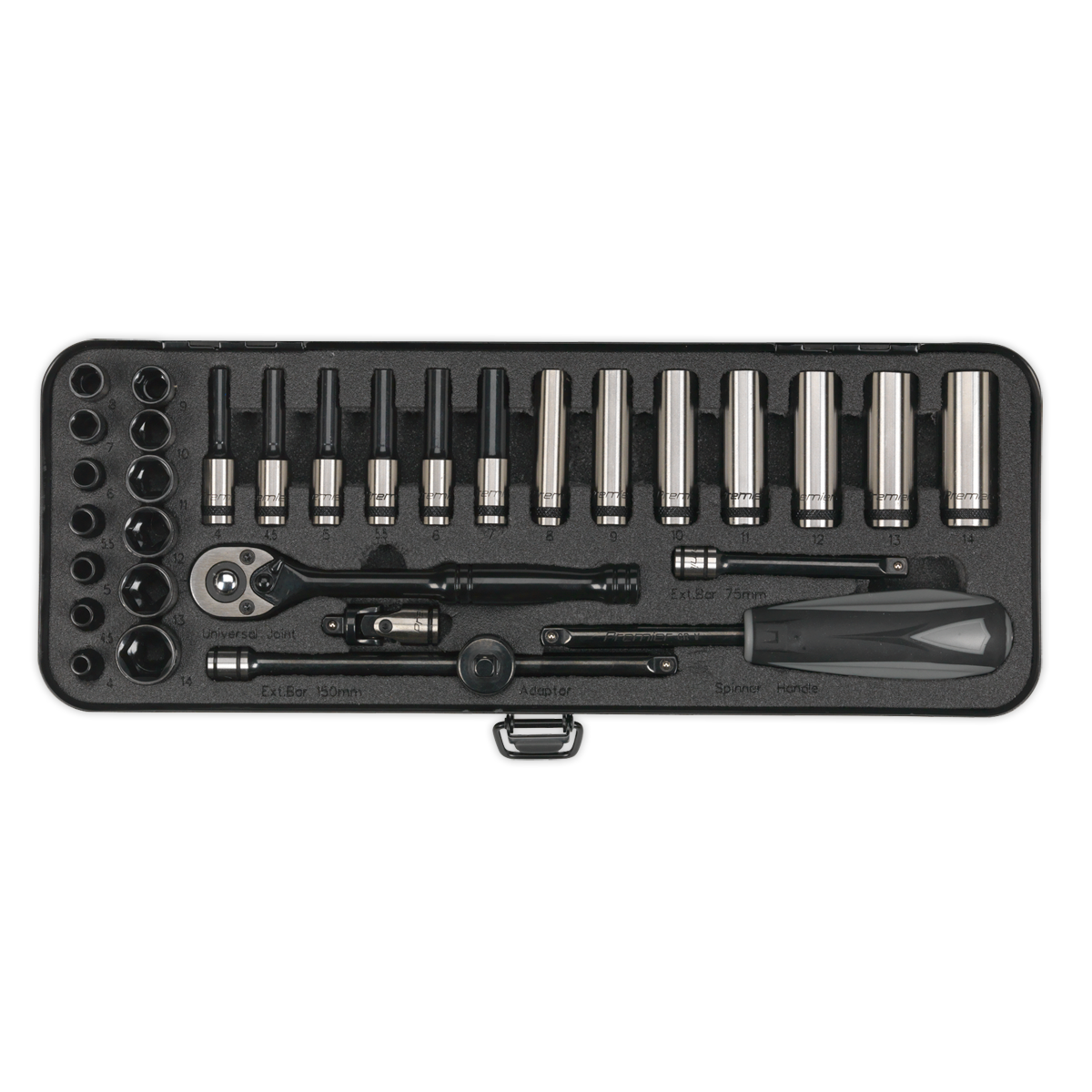Sealey Premier Black Socket Set 1/4"Sq Drive 32pc AK7970 - BostonPlates Autocare Centre