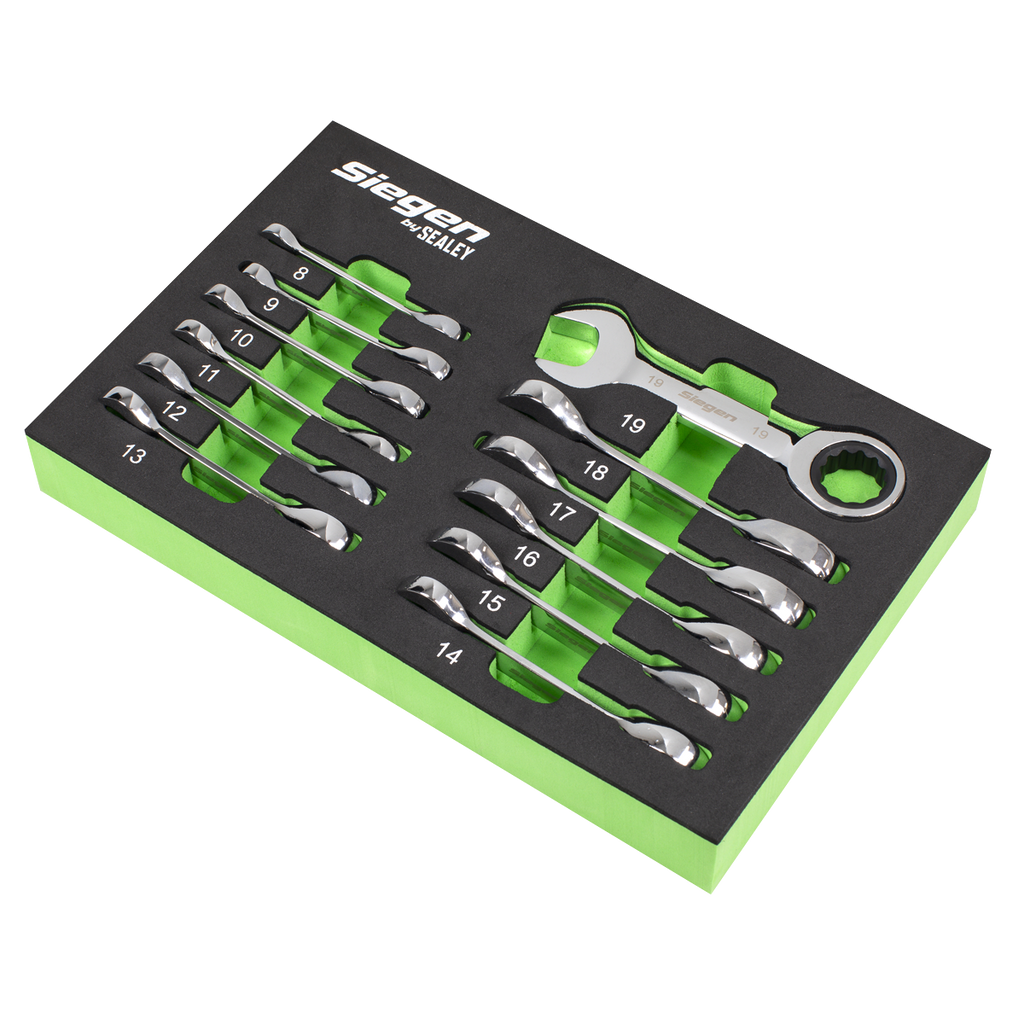 Siegen Stubby Combination Ratchet Spanner Set in EVA Foam Tray 12pc S0633 - BostonPlates Autocare Centre