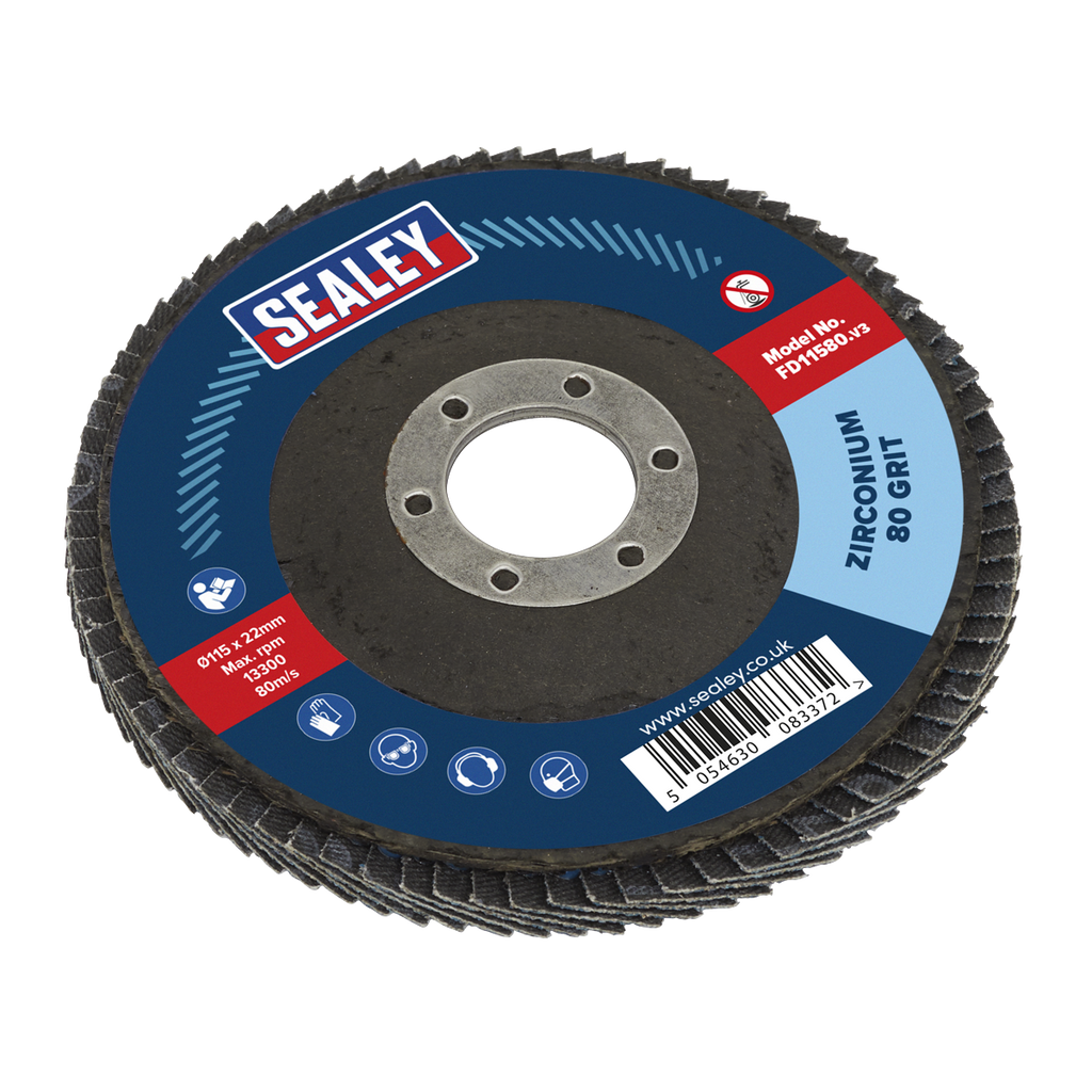 Sealey 115mm Zirconium Flap Disc 80Grit 22mm Bore FD11580 - BostonPlates Autocare Centre