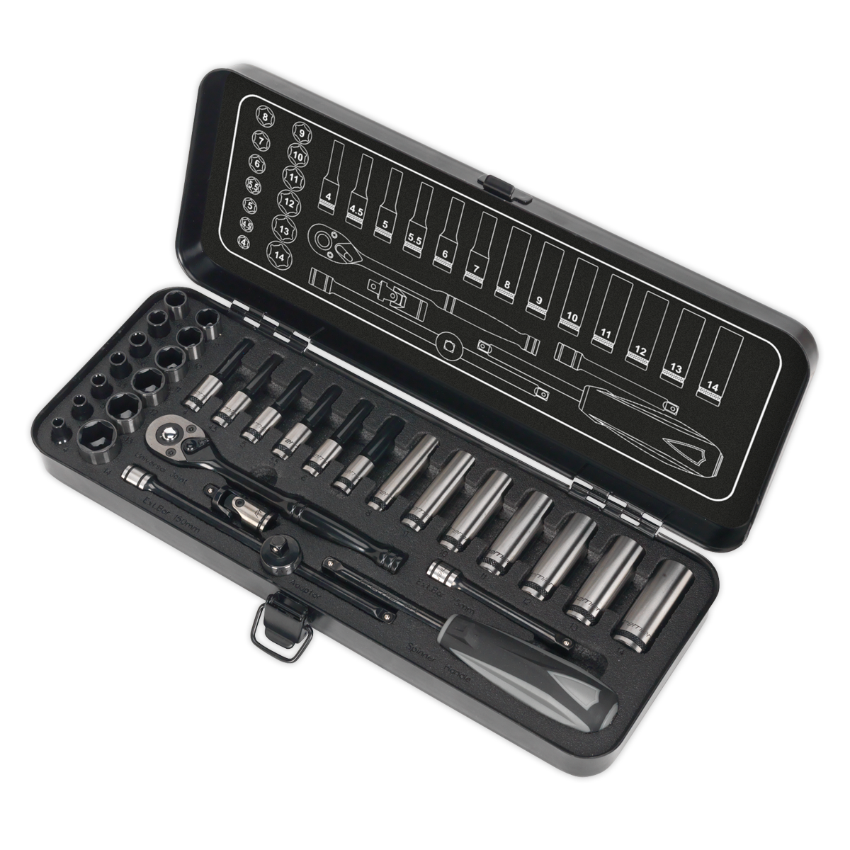 Sealey Premier Black Socket Set 1/4"Sq Drive 32pc AK7970 - BostonPlates Autocare Centre