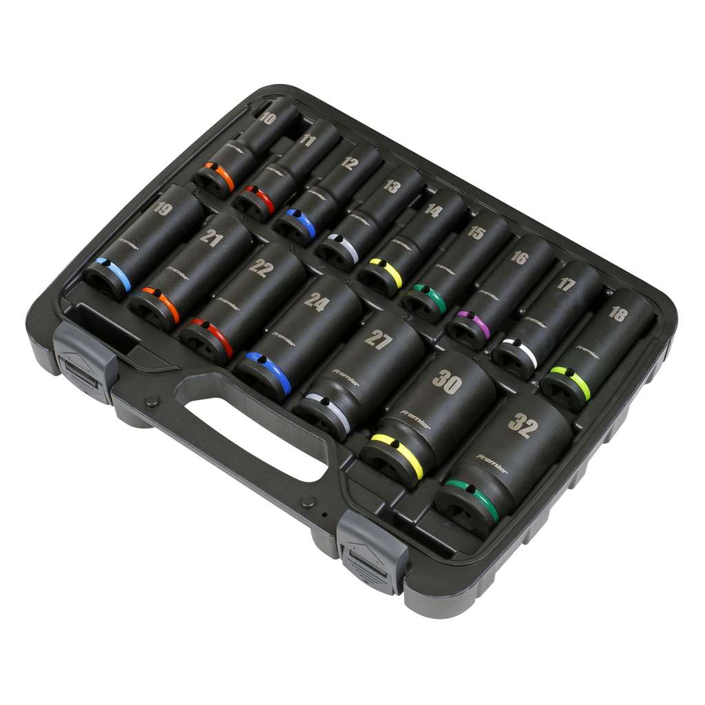 Sealey Premier Deep Impact Socket Set 1/2"Sq Drive 16pc AK5818M - BostonPlates Autocare Centre