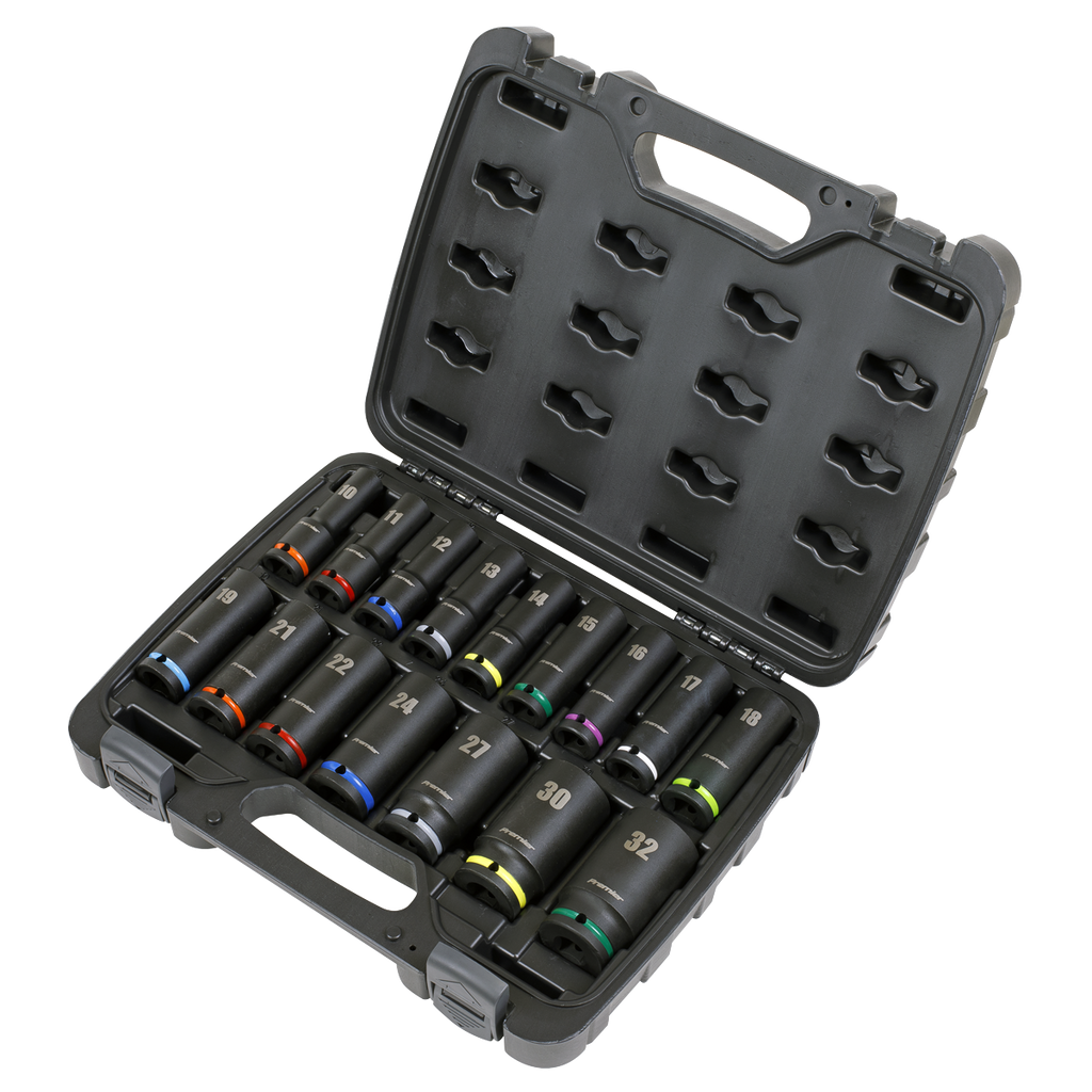 Sealey Premier Deep Impact Socket Set 1/2"Sq Drive 16pc AK5818M - BostonPlates Autocare Centre