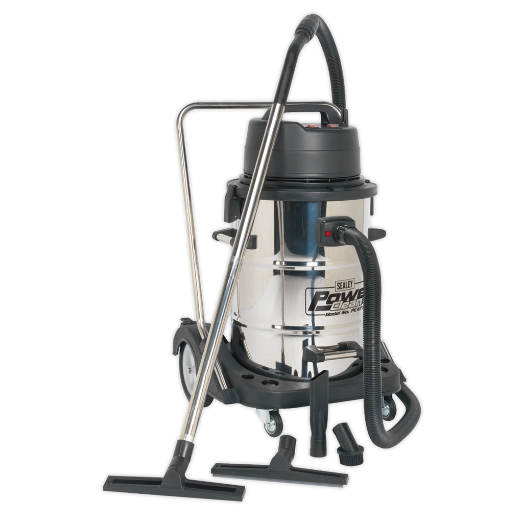 Industrial Vacuum Cleaner Wet & Dry Stainless Steel Swivel Empty 77L 2400W PC477 - BostonPlates Autocare Centre
