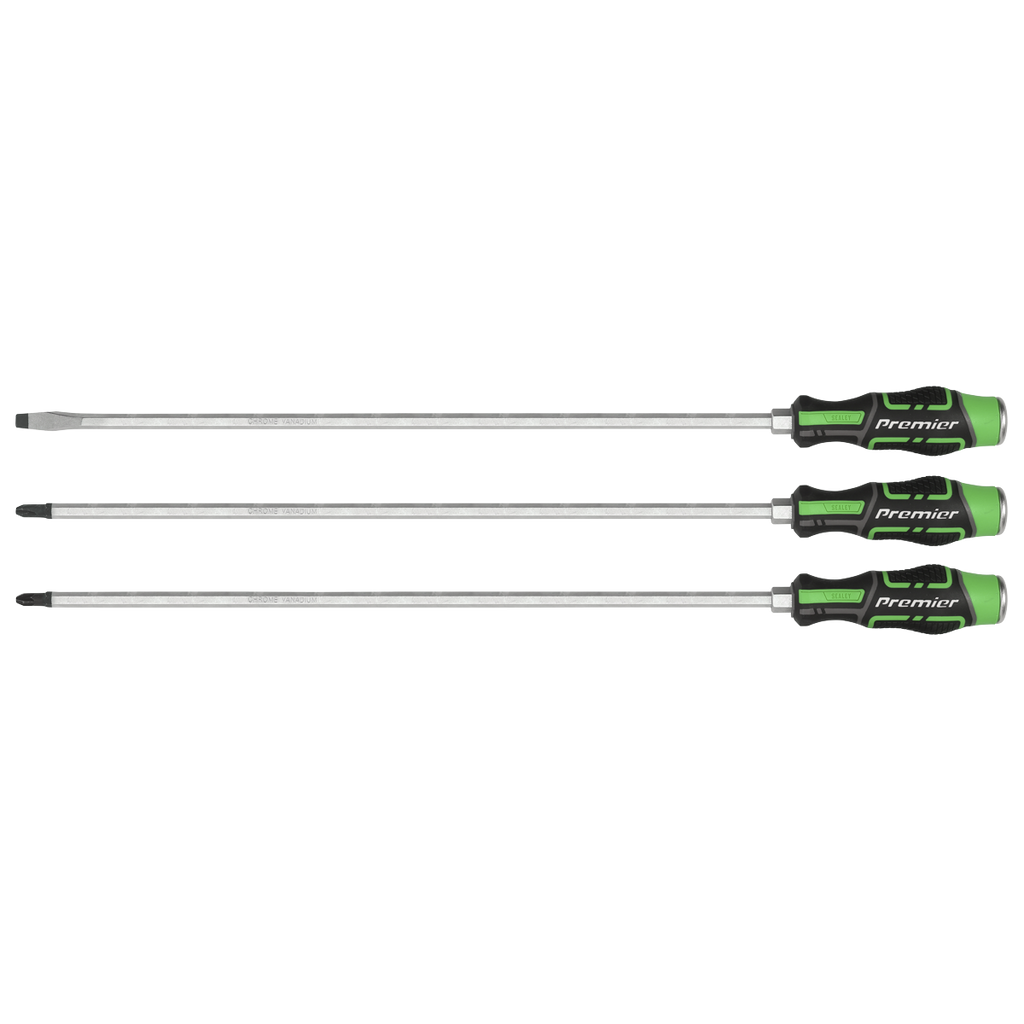 Premier Extra-Long Hammer-Thru Screwdriver Set 450mm 3pc - Hi-Vis Green AK4942HV - BostonPlates Autocare Centre