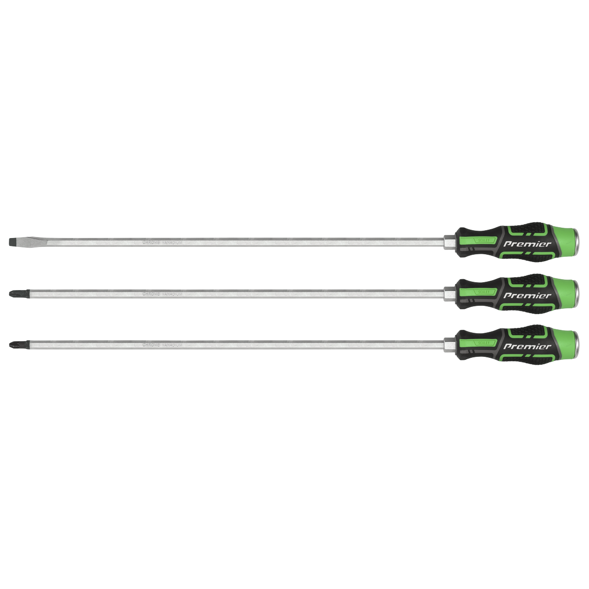 Premier Extra-Long Hammer-Thru Screwdriver Set 450mm 3pc - Hi-Vis Green AK4942HV - BostonPlates Autocare Centre