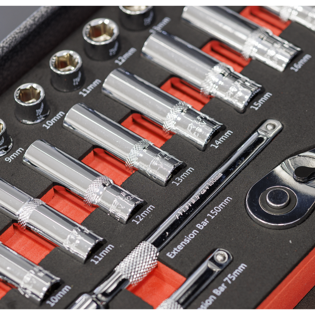 Sealey Premier Socket Set with Tool Tray 3/8"Sq Drive 32pc TBT41 - BostonPlates Autocare Centre