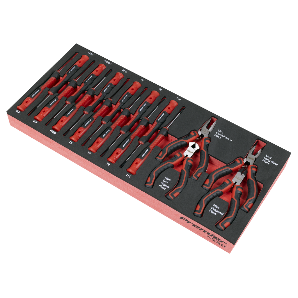 Sealey Premier Precision Screwdriver & Mini Pliers Set with Tool Tray 17pc TBT67 - BostonPlates Autocare Centre