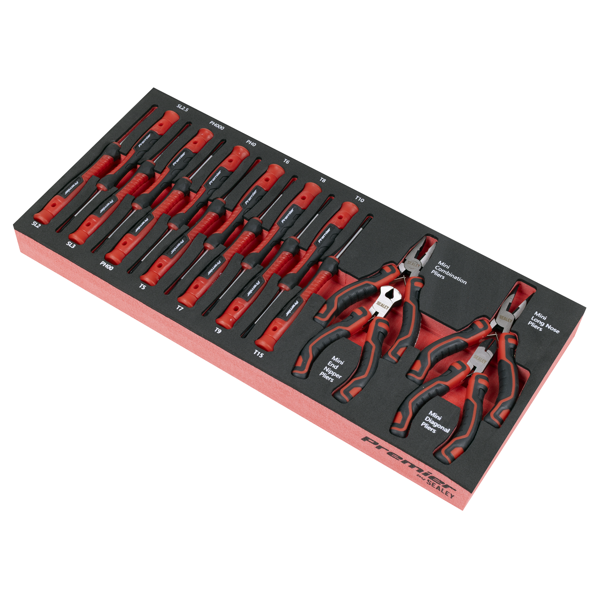 Sealey Premier Precision Screwdriver & Mini Pliers Set with Tool Tray 17pc TBT67 - BostonPlates Autocare Centre