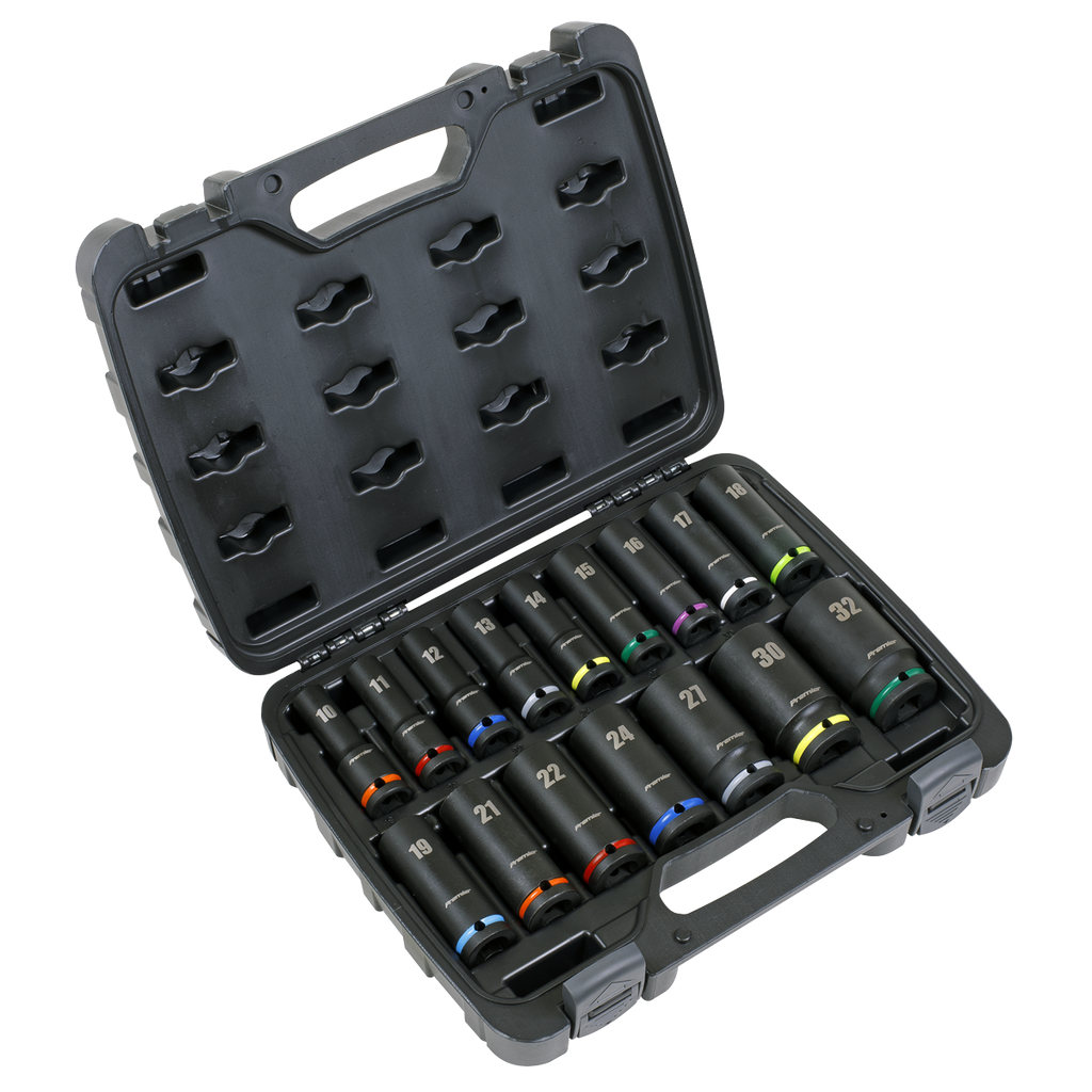 Sealey Premier Deep Impact Socket Set 1/2"Sq Drive 16pc AK5818M - BostonPlates Autocare Centre