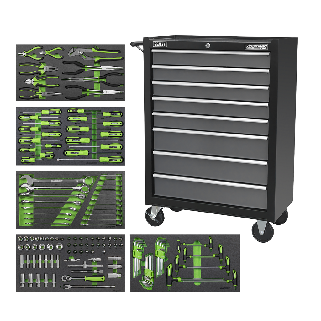 Rollcab 8 Drawer with 145pc Tool Kit - Black/Grey AP35TBCOMBO3 - BostonPlates Autocare Centre