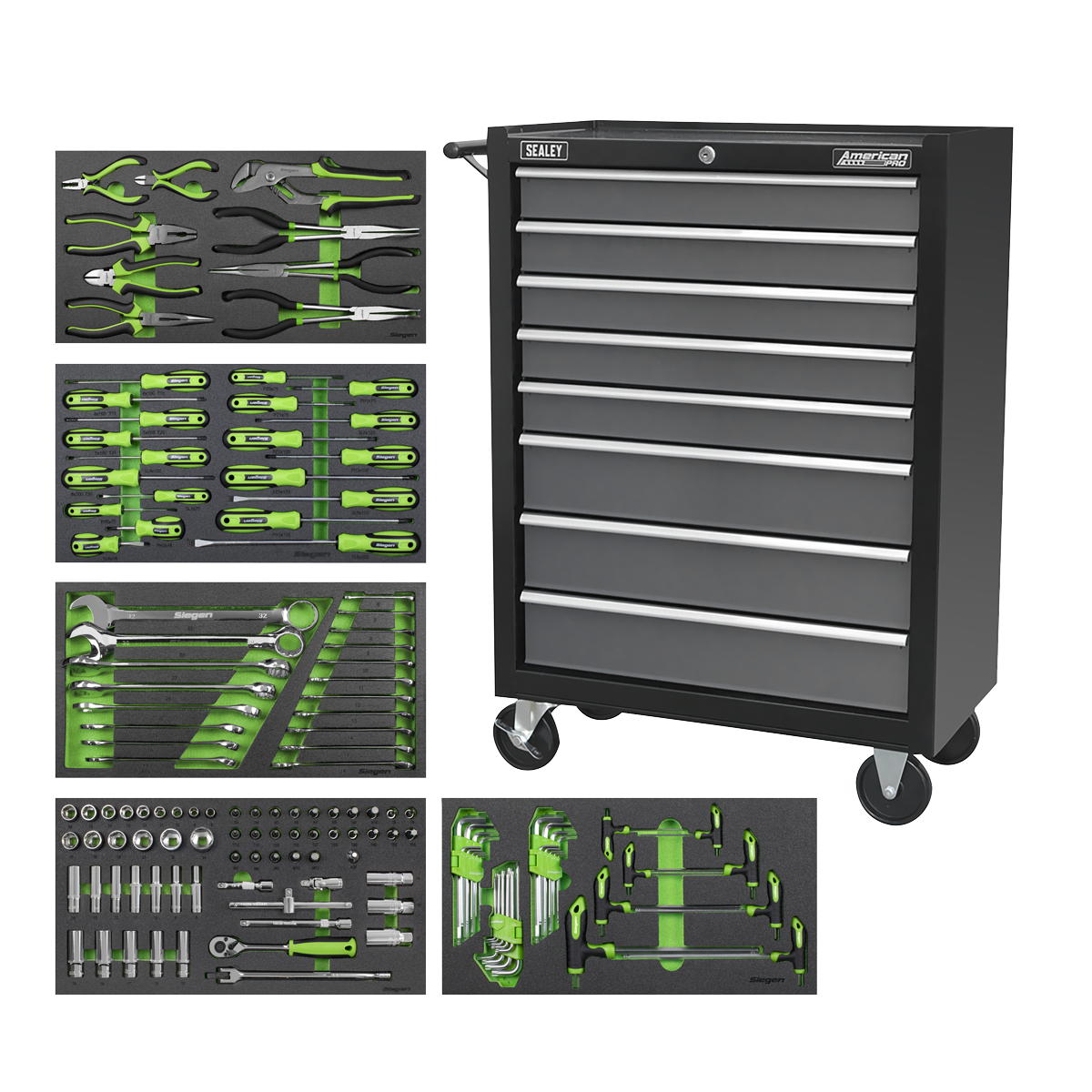 Rollcab 8 Drawer with 145pc Tool Kit - Black/Grey AP35TBCOMBO3 - BostonPlates Autocare Centre