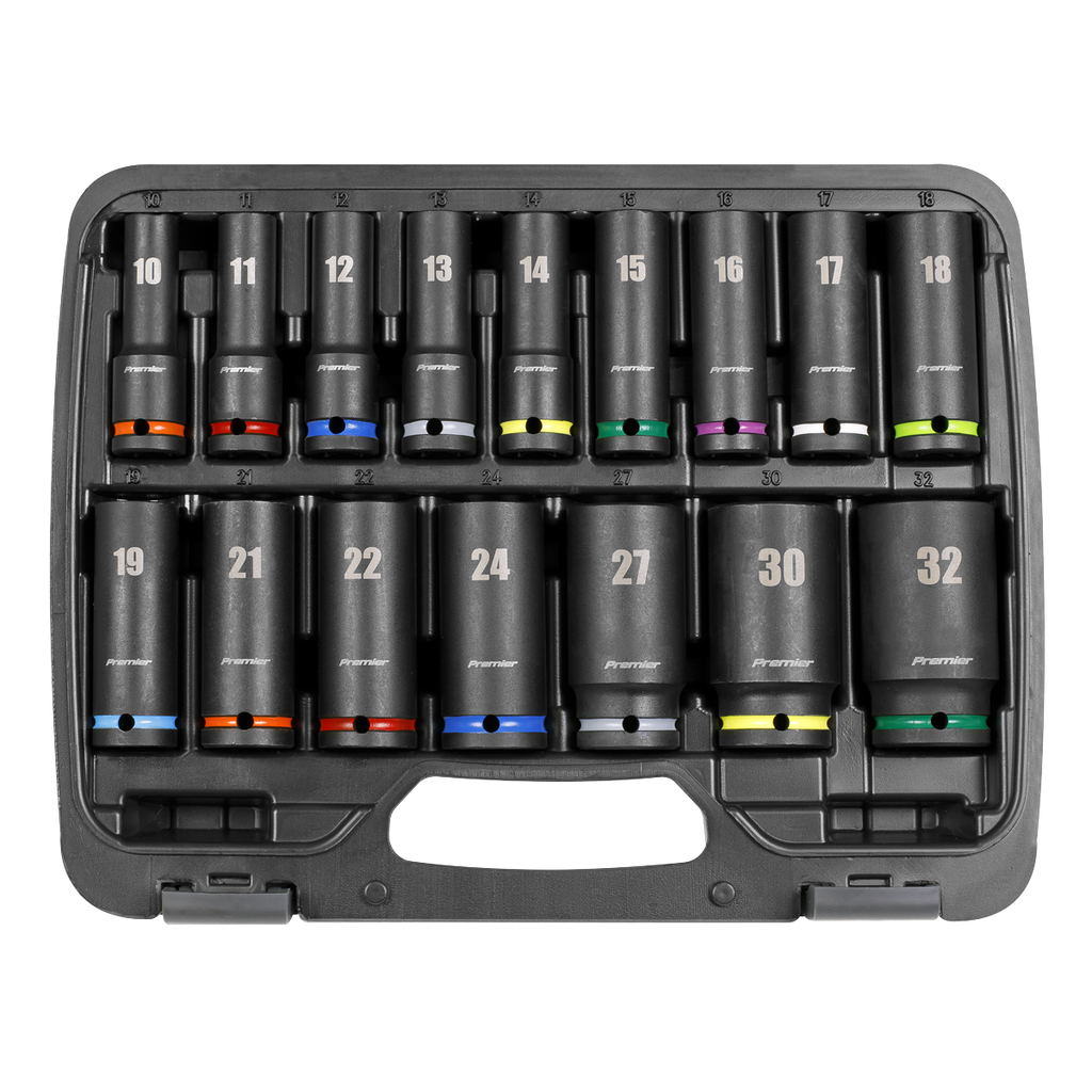 Sealey Premier Deep Impact Socket Set 1/2"Sq Drive 16pc AK5818M - BostonPlates Autocare Centre