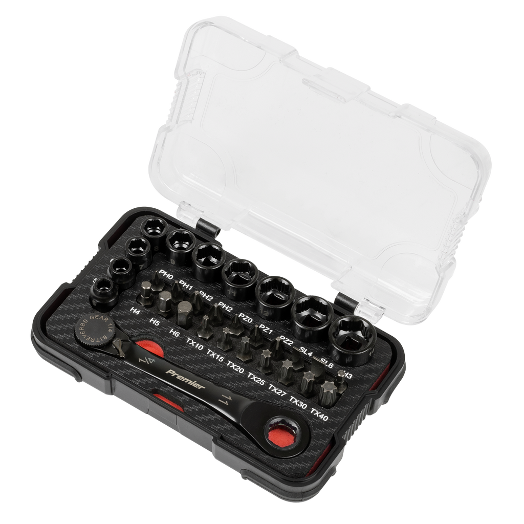 Sealey Premier Black Go-Through Lock-On™ Low Profile Socket & Bit 1/4"Sq 31pc AK2112 - BostonPlates Autocare Centre