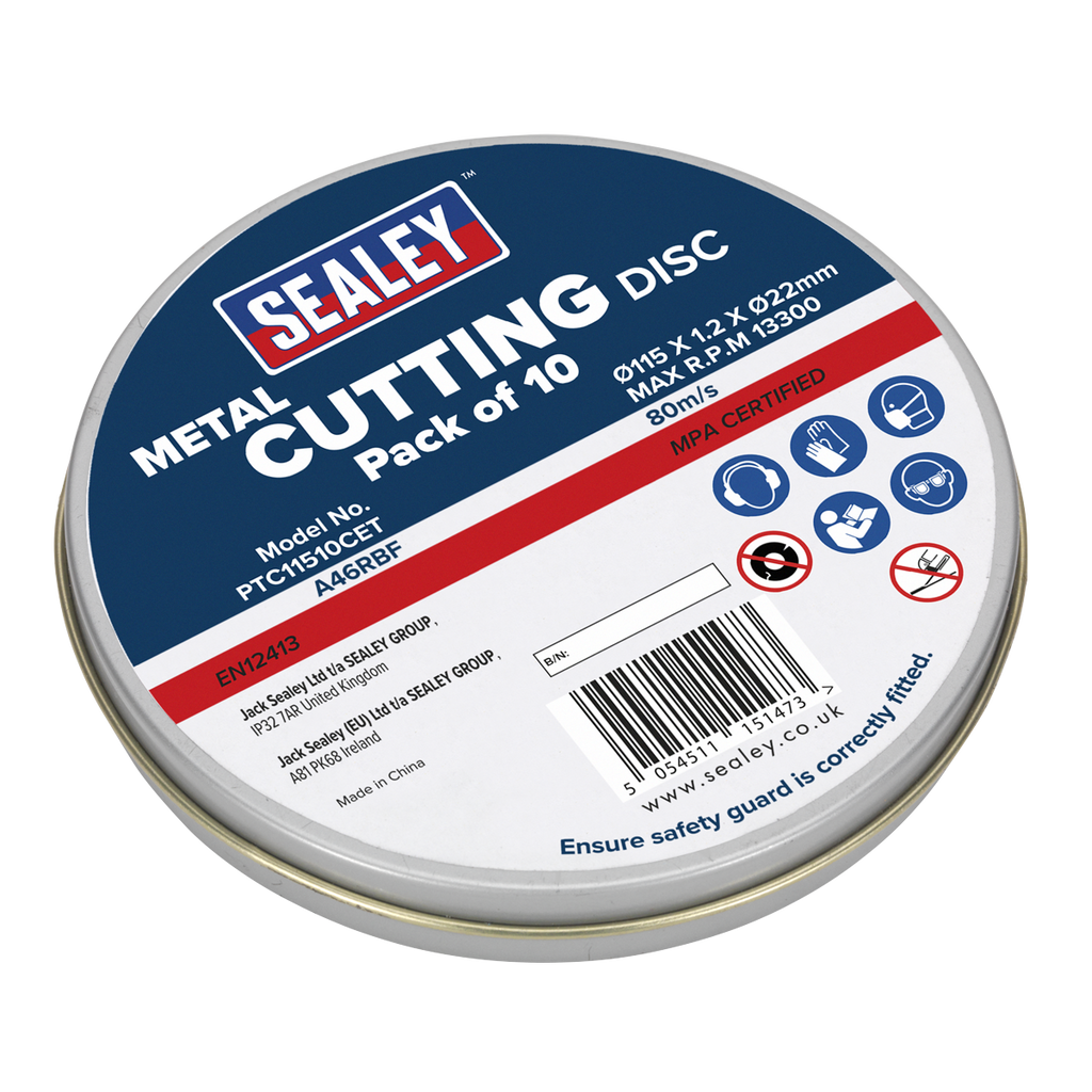 Sealey 115 x 1.2mm Cutting Disc 22mm Bore - Pack of 10 PTC11510CET - BostonPlates Autocare Centre