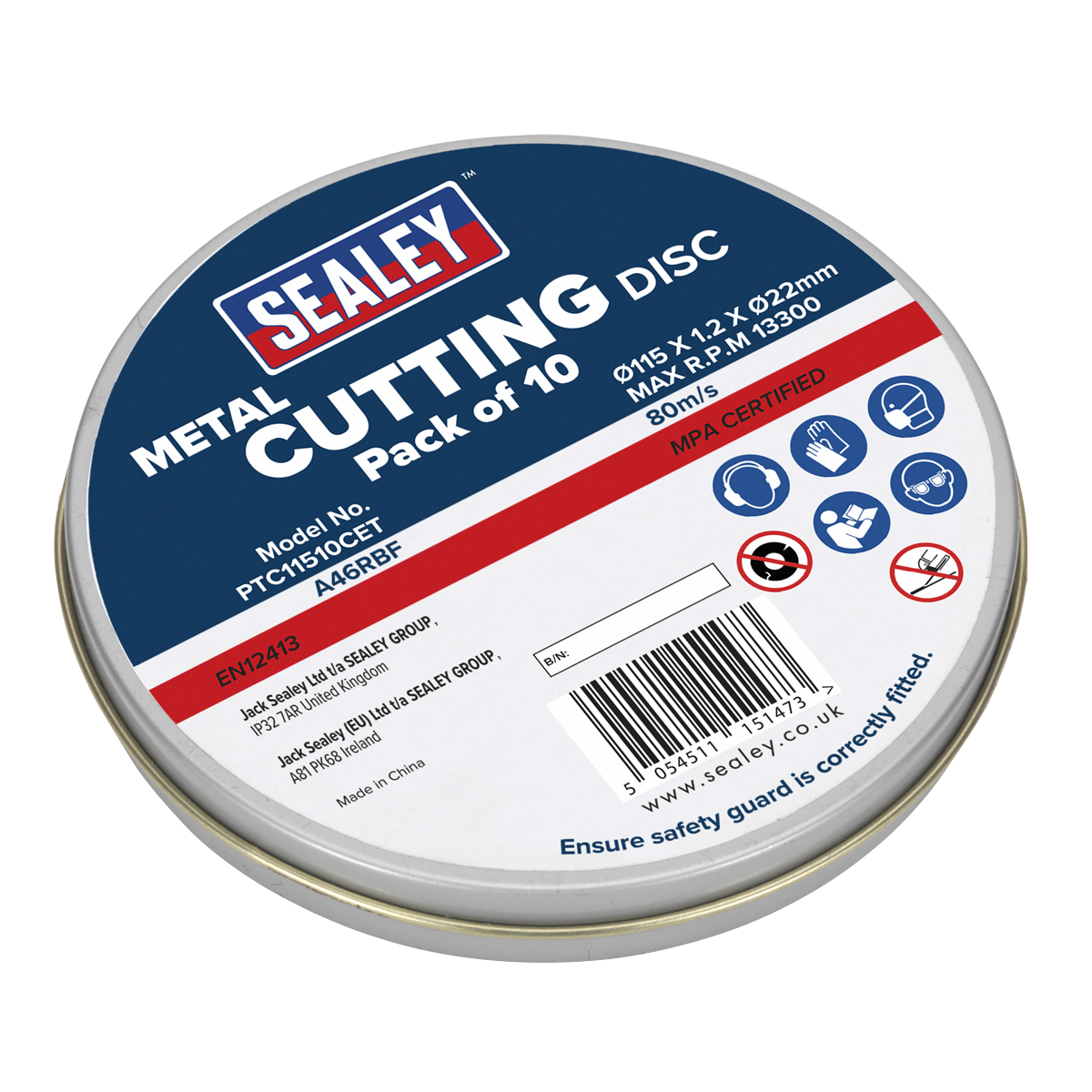 Sealey 115 x 1.2mm Cutting Disc 22mm Bore - Pack of 10 PTC11510CET - BostonPlates Autocare Centre