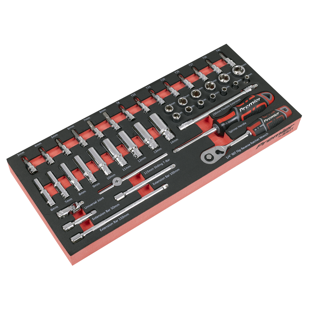 Sealey Premier Socket Set with Tool Tray 1/4"Sq Drive 44pc TBT40 - BostonPlates Autocare Centre