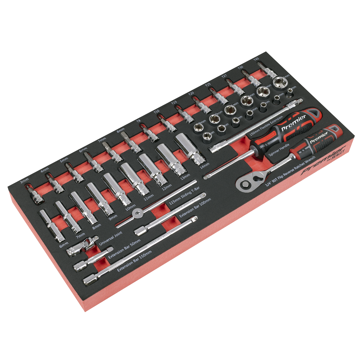 Sealey Premier Socket Set with Tool Tray 1/4"Sq Drive 44pc TBT40 - BostonPlates Autocare Centre